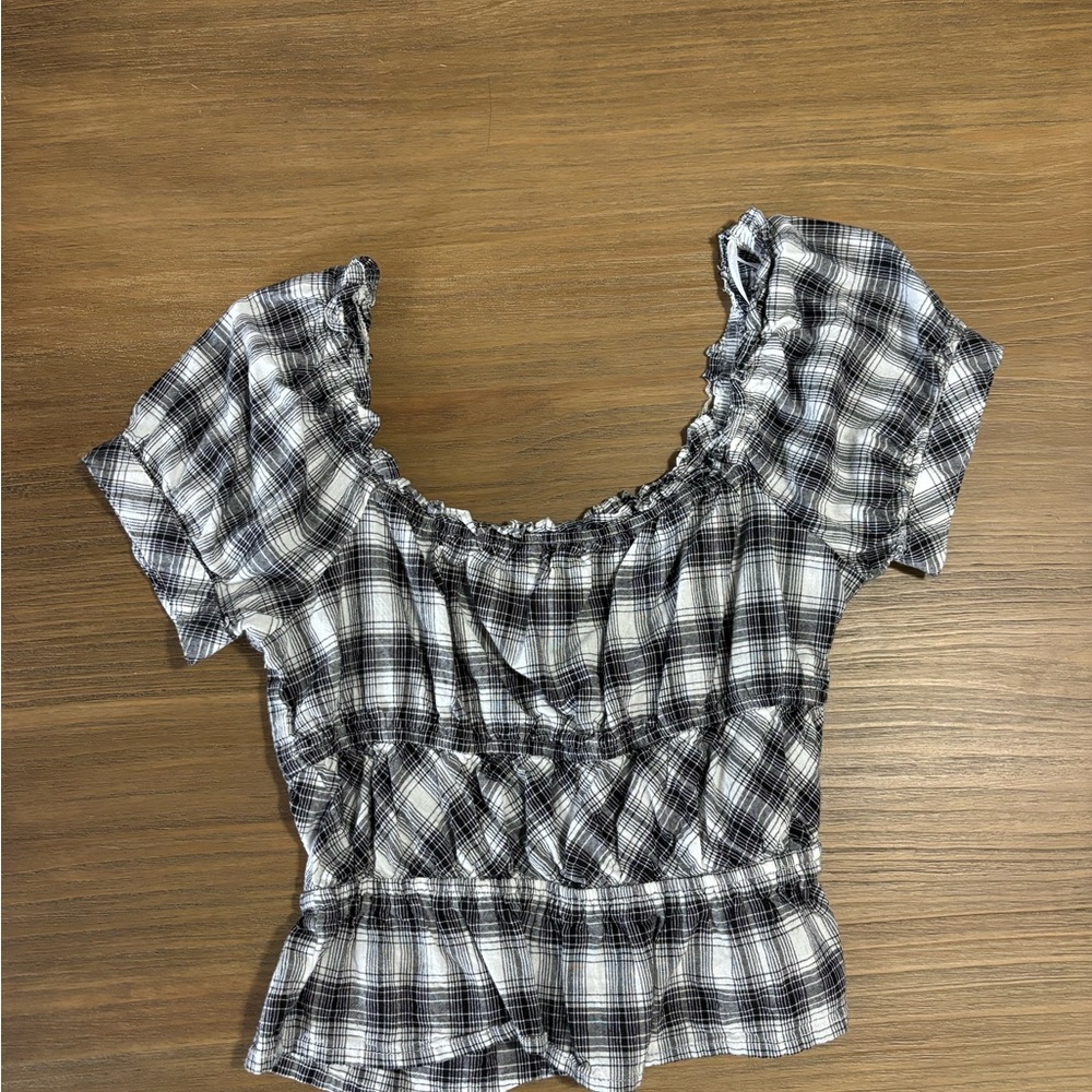Plaid Ruffle Women's Top - Picture 2 of 4